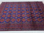6x10 Turkmen Handwoven Large Bukhara Rug, Navy Blue and Red Geometric Wool Area Rug, High Pile Rug, Rug for Living Room, Bedroom Rug 296x196