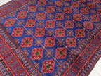 6x10 Turkmen Handwoven Large Bukhara Rug, Navy Blue and Red Geometric Wool Area Rug, High Pile Rug, Rug for Living Room, Bedroom Rug 296x196
