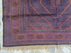 4x8 Vintage Baluchi Handmade Rug, Turkmen Handcraft Wool Area Rug, Blue and Brown Geometric Rug, Perfect for Hallway, Entryway