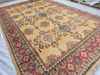 9x13ft Large Handmade Afghan Kazak Rug – Tribal Wool Carpet Red Blue Beige Colors – Turkmen Oriental Area Rug for Living Room Decor 386x285