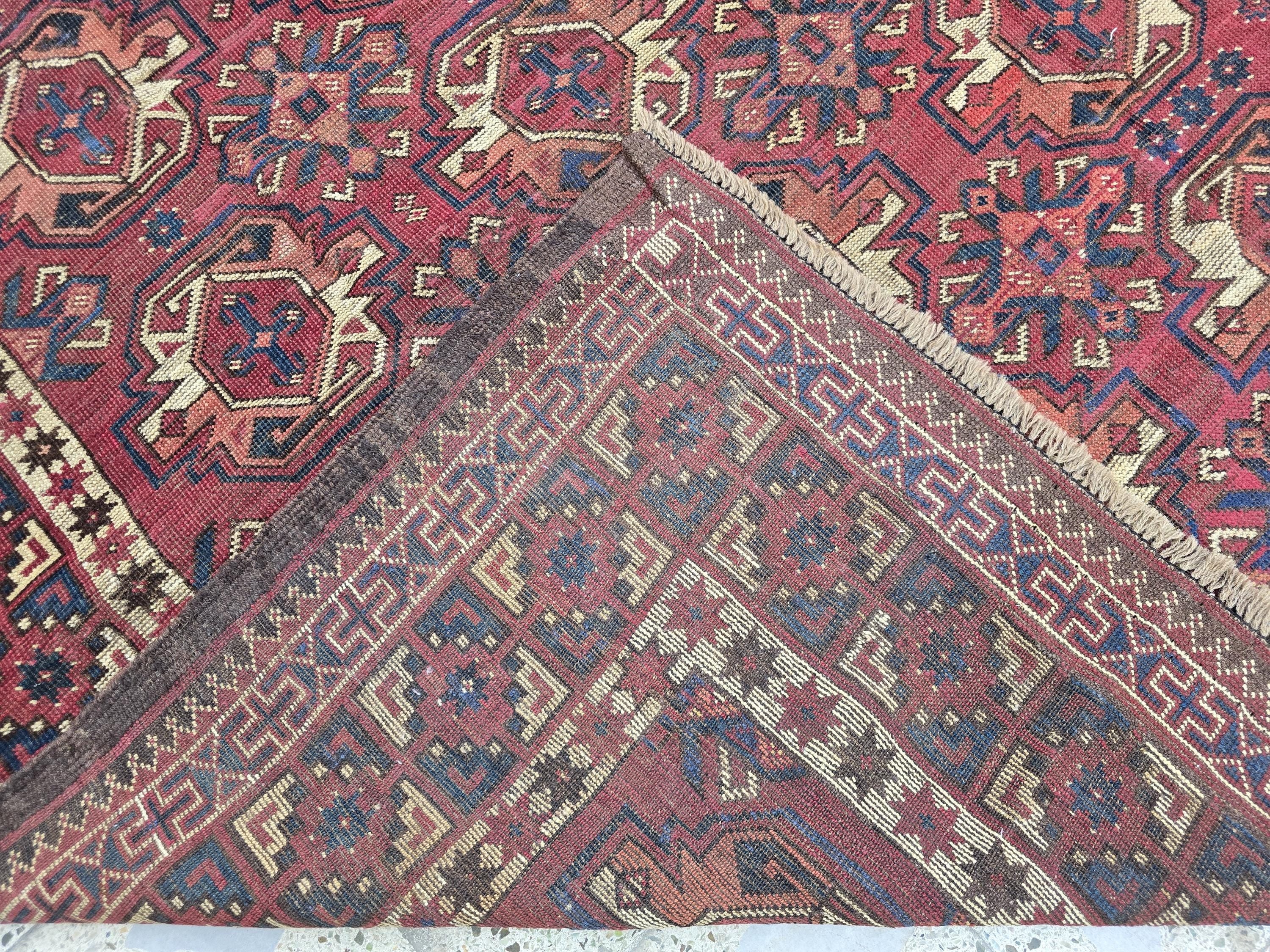 Antique Afghan Bukhara Rug – 100 Year Old Hand-Knotted Wool Rug 8x9ft – Tribal Red Vintage Oriental Carpet – Collectible Large Area Rug