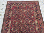 Antique Afghan Bukhara Rug – 100 Year Old Hand-Knotted Wool Rug 8x9ft – Tribal Red Vintage Oriental Carpet – Collectible Large Area Rug