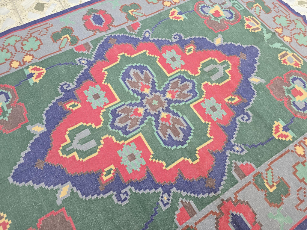 6.2x8.8ft Afghan Handmade Satranji Rug, Turkmen Geometric Rug, Green and Red Rug, Rug for Living Room, Bedroom