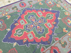 6.2x8.8ft Afghan Handmade Satranji Rug, Turkmen Geometric Rug, Green and Red Rug, Rug for Living Room, Bedroom