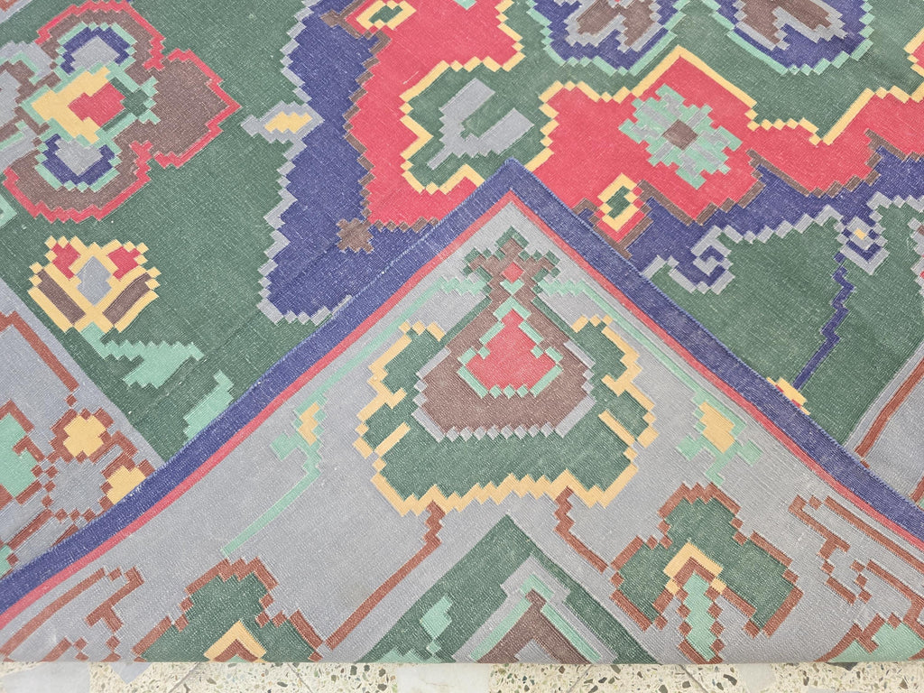 6.2x8.8ft Afghan Handmade Satranji Rug, Turkmen Geometric Rug, Green and Red Rug, Rug for Living Room, Bedroom