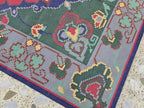 6.2x8.8ft Afghan Handmade Satranji Rug, Turkmen Geometric Rug, Green and Red Rug, Rug for Living Room, Bedroom