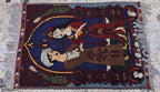 3x4 Laila Majnu Pictorial Rug Wall Hanging | Handmade Afghan Art Rug | Tribal Wool Wall Decor | Oriental Storytelling Tapestry, Wall Decor