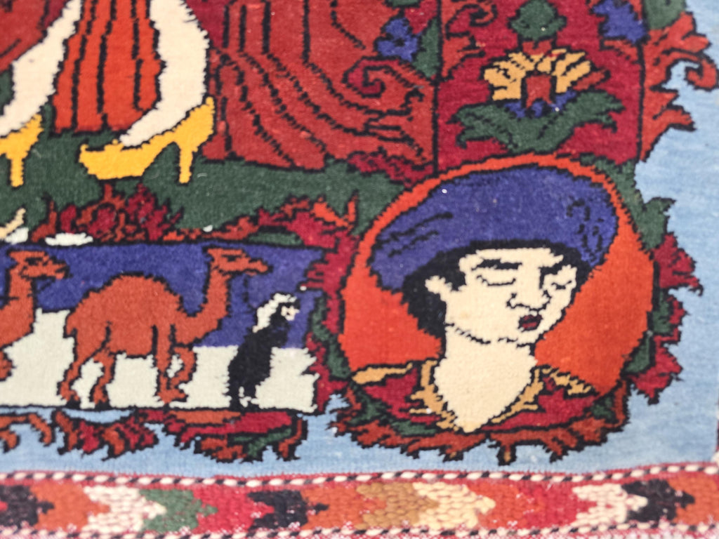 3x4 Laila Majnu Pictorial Rug Wall Hanging | Handmade Afghan Art Rug | Tribal Wool Wall Decor | Oriental Storytelling Tapestry, Wall Decor