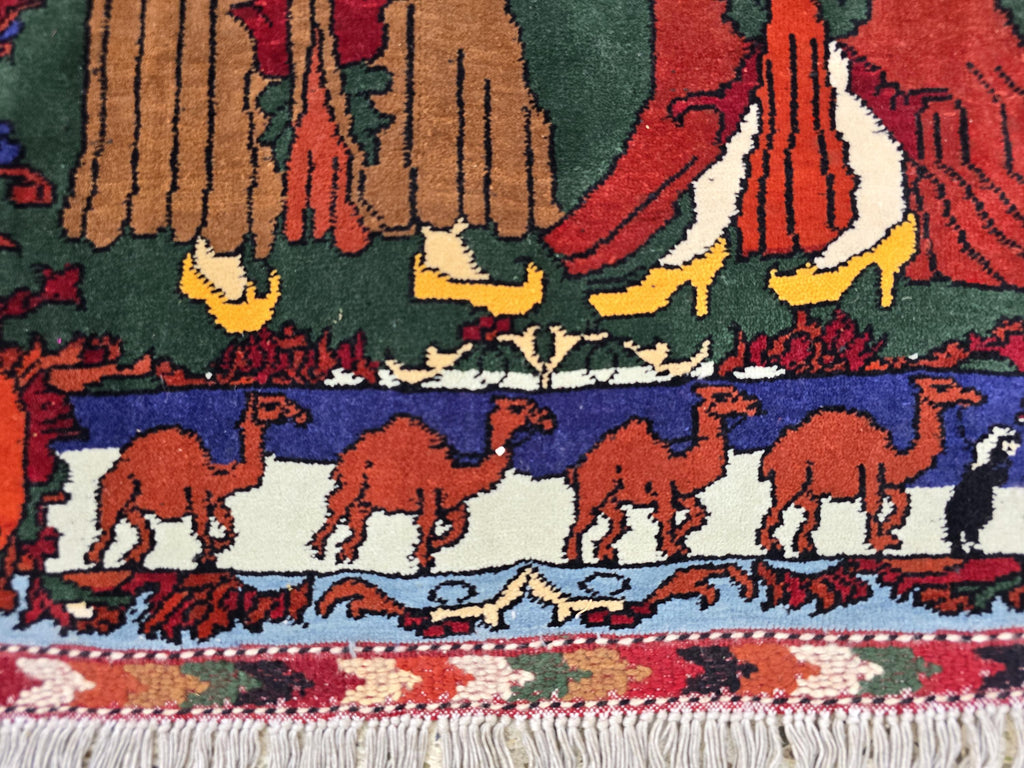 3x4 Laila Majnu Pictorial Rug Wall Hanging | Handmade Afghan Art Rug | Tribal Wool Wall Decor | Oriental Storytelling Tapestry, Wall Decor