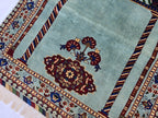 Afghan Prayer Mat Rug 4.6x2.8 ft – Soft Pile Beljik Design | Green & Blue Mosque Motif | Handmade Wool Islamic Prayer Rug | Wall Hanging