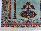 Afghan Prayer Mat Rug 4.6x2.8 ft – Soft Pile Beljik Design | Green & Blue Mosque Motif | Handmade Wool Islamic Prayer Rug | Wall Hanging