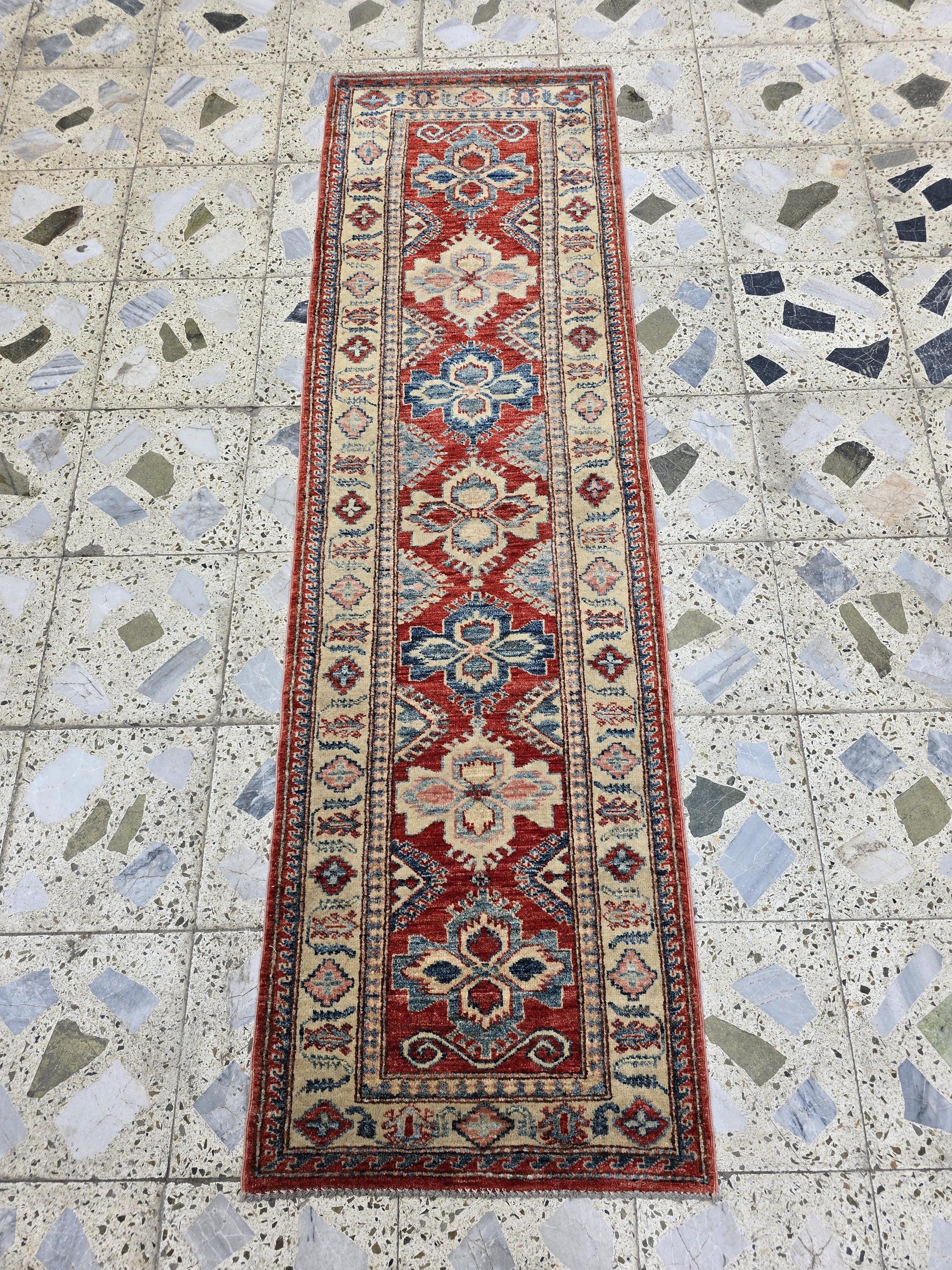Vintage Kazak Hallway Narrow Runner, 2x6ft Afghan Handwoven Antique Rug, Narrow Corridor Runner, Entryway Rug, Hallway Rug 204 x 60