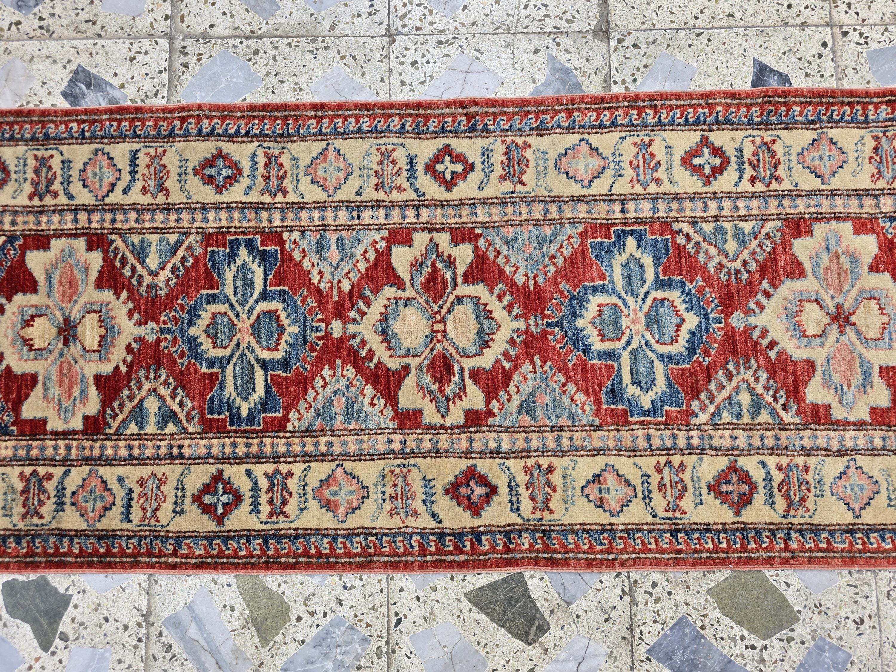 Vintage Kazak Hallway Narrow Runner, 2x6ft Afghan Handwoven Antique Rug, Narrow Corridor Runner, Entryway Rug, Hallway Rug 204 x 60