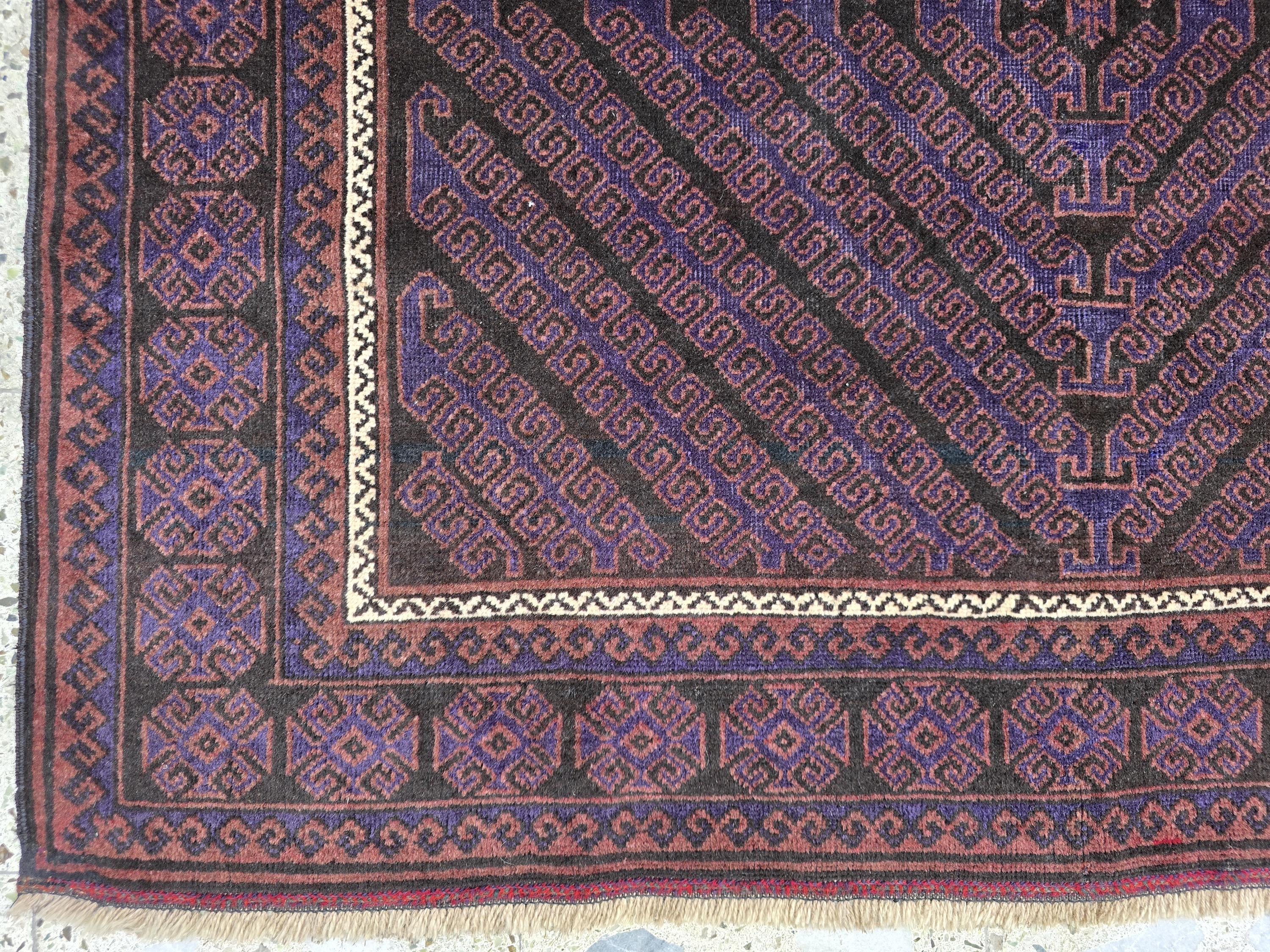 4x8 Vintage Baluchi Rug – Handwoven Tribal Afghan Wool Rug | Dark Geometric Design | Bohemian Floor Decor | Nomadic Carpet Art 233x130 cm
