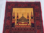 Afghan Handwoven Prayer Mat, Soft Pile Beljik Design 4.6x2.8ft, Turkmen Wool Area Rug, Handmade Wool Islamic Prayer Rug | Wall Hanging