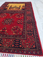 Afghan Handwoven Prayer Mat, Soft Pile Beljik Design 4.6x2.8ft, Turkmen Wool Area Rug, Handmade Wool Islamic Prayer Rug | Wall Hanging