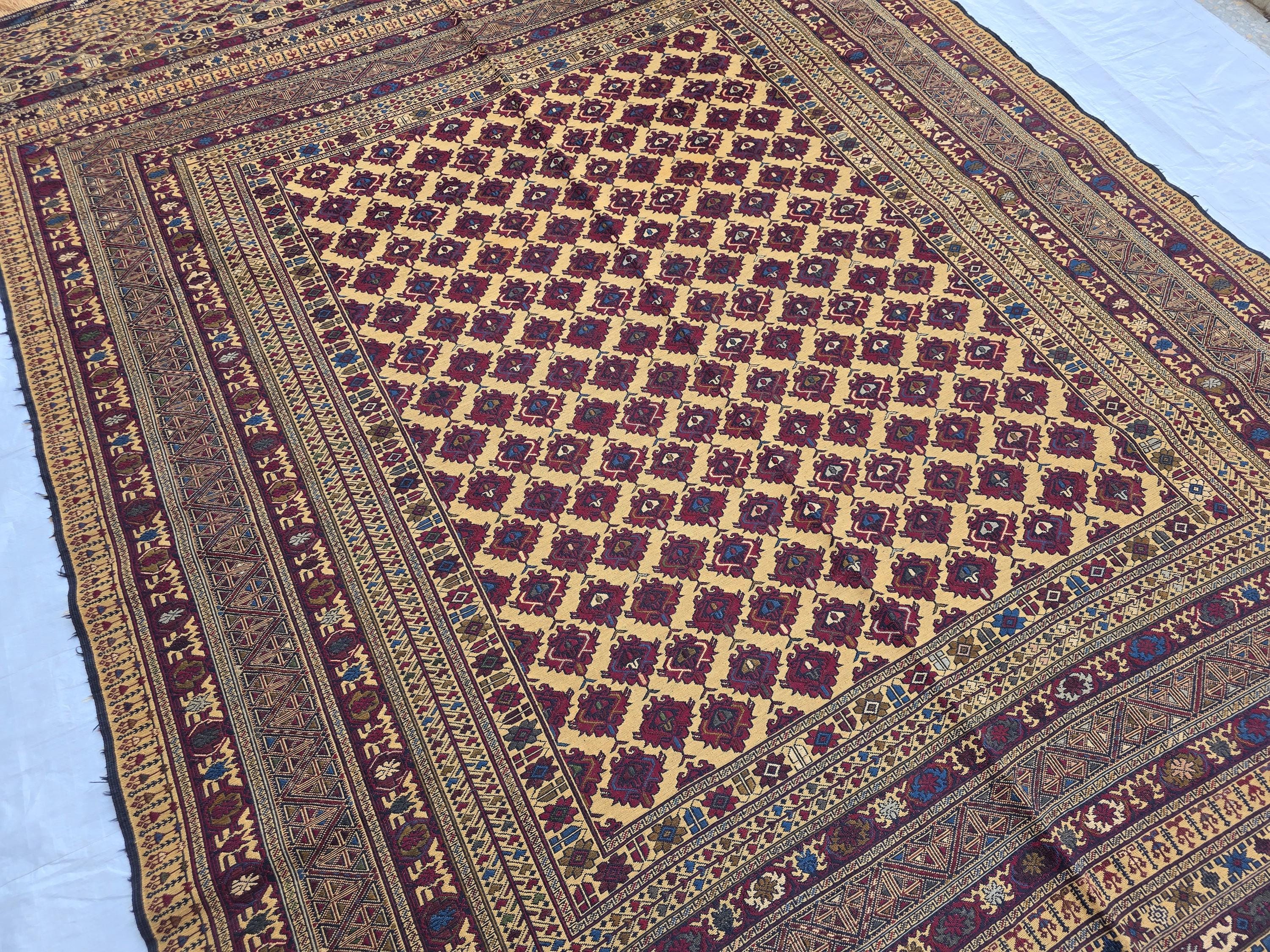 7x10 Beljik Kilim Afghan Handwoven Rug, Turkmen Herati Wool Large Area Rug, Boho Home decor Rug for living room, Bedroom Rug 294x208