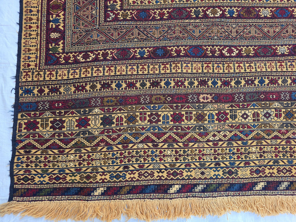 7x10 Beljik Kilim Afghan Handwoven Rug, Turkmen Herati Wool Large Area Rug, Boho Home decor Rug for living room, Bedroom Rug 294x208