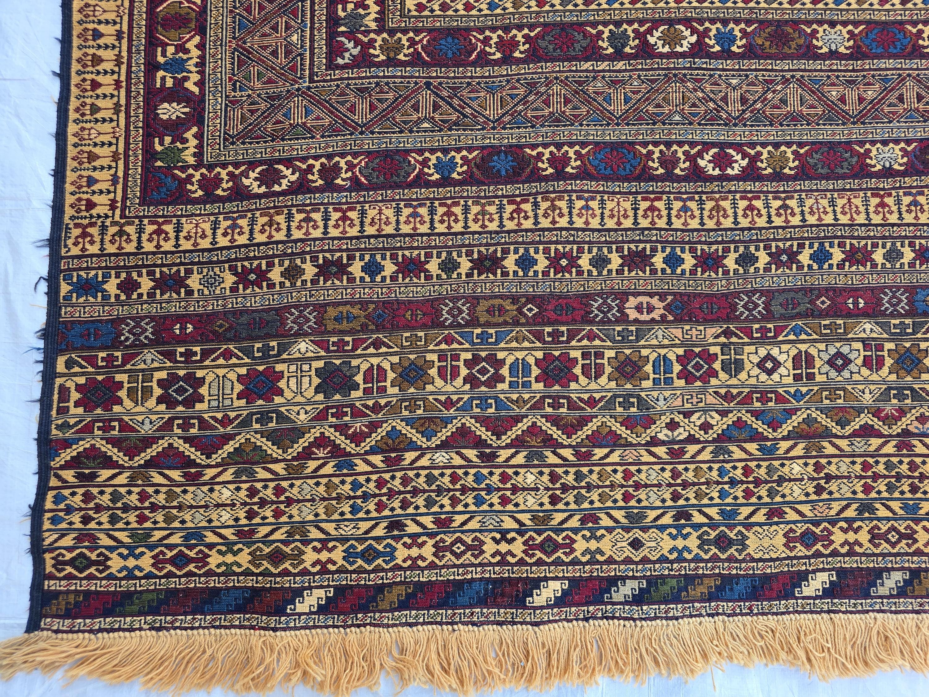 7x10 Beljik Kilim Afghan Handwoven Rug, Turkmen Herati Wool Large Area Rug, Boho Home decor Rug for living room, Bedroom Rug 294x208