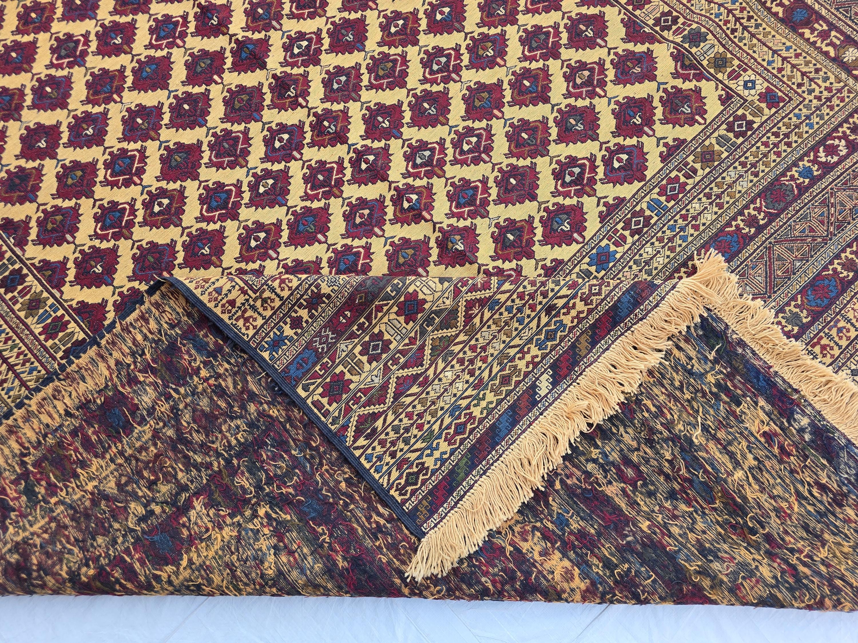 7x10 Beljik Kilim Afghan Handwoven Rug, Turkmen Herati Wool Large Area Rug, Boho Home decor Rug for living room, Bedroom Rug 294x208