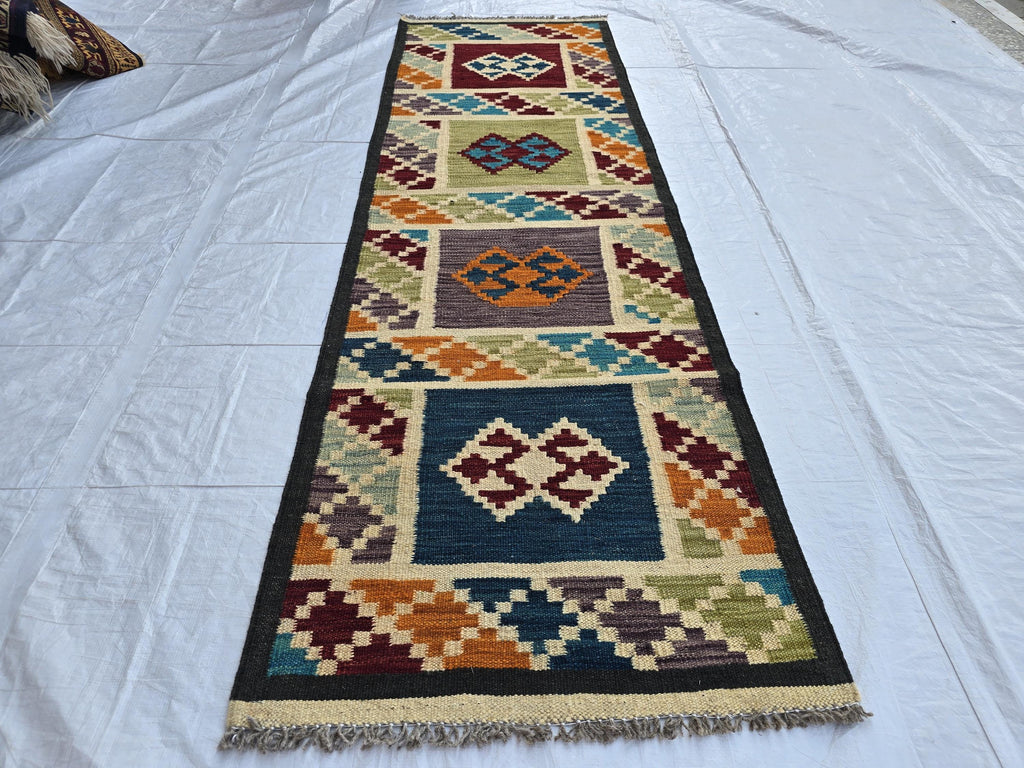 2x6 Handwoven Afghan Tribal Flatweave Kilim Runner, Turkmen Geometric Wool Rug, Hallway Rug, Narrow Rug, Kitchen Decor, Home Decor Rug