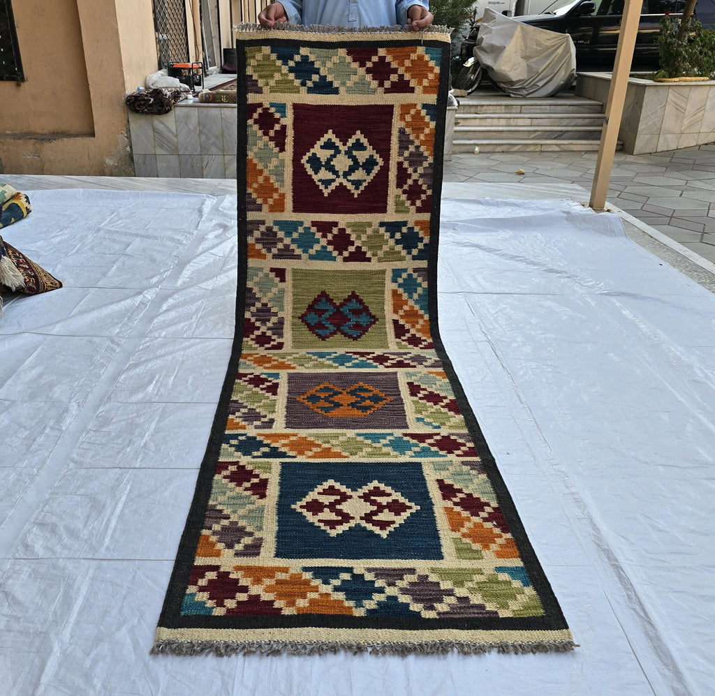 2x6 Handwoven Afghan Tribal Flatweave Kilim Runner, Turkmen Geometric Wool Rug, Hallway Rug, Narrow Rug, Kitchen Decor, Home Decor Rug