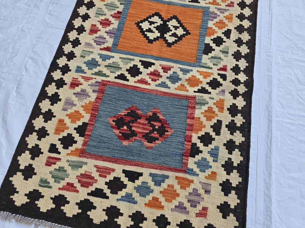 3x4 Small Afghan Handmade Tribal Kilim Rug, Turkmen Geometric Wool Accent Rug, Entrance Rug, Kitchen Rug, Hallway short Rug, Boho Home Decor