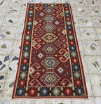 3x6 Afghan Kilim Rug – Tribal Geometric Pattern, Red Multicolor Flatweave Runner – Handmade Wool Boho Decor, Medium Hallway Entrance Rug