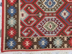 3x6 Afghan Kilim Rug – Tribal Geometric Pattern, Red Multicolor Flatweave Runner – Handmade Wool Boho Decor, Medium Hallway Entrance Rug