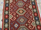 3x6 Afghan Kilim Rug – Tribal Geometric Pattern, Red Multicolor Flatweave Runner – Handmade Wool Boho Decor, Medium Hallway Entrance Rug