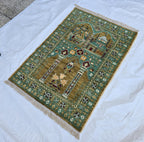 3x5 Turkmen Handwoven Jai Namaz, Rich Green Geometric Sift Pile Mat, Turkmen Wool Area Rug, Wall Hanging Rug, Home Decor, Afghan Art