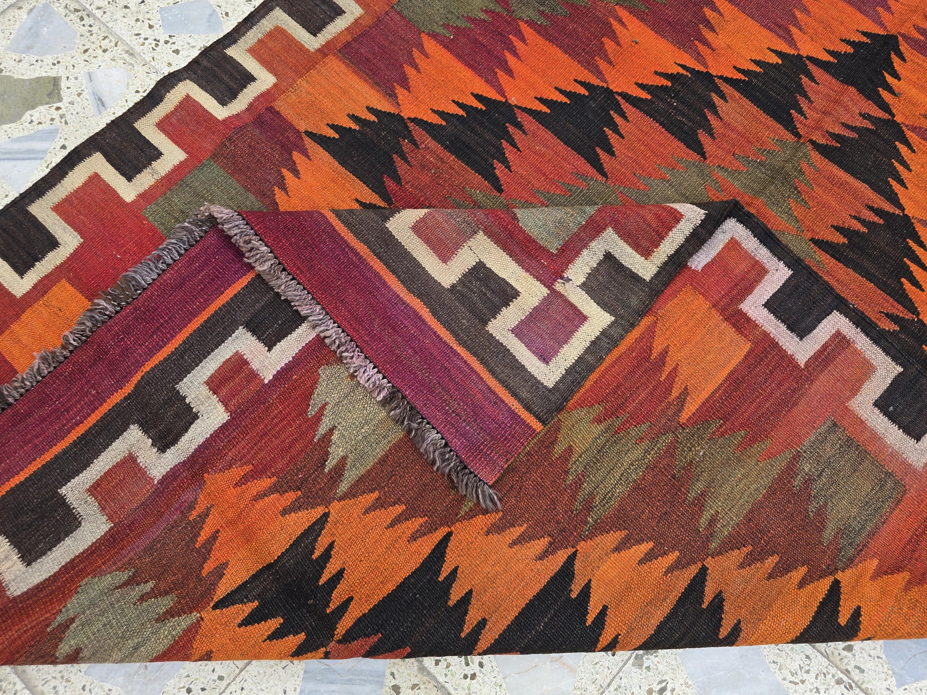 4x12 Large Vintage Afghan Kilim Rug – Handwoven Wool Tribal Geometric Runner – Boho Multicolor Hallway Rug, Earth Tones, Living Room Rug