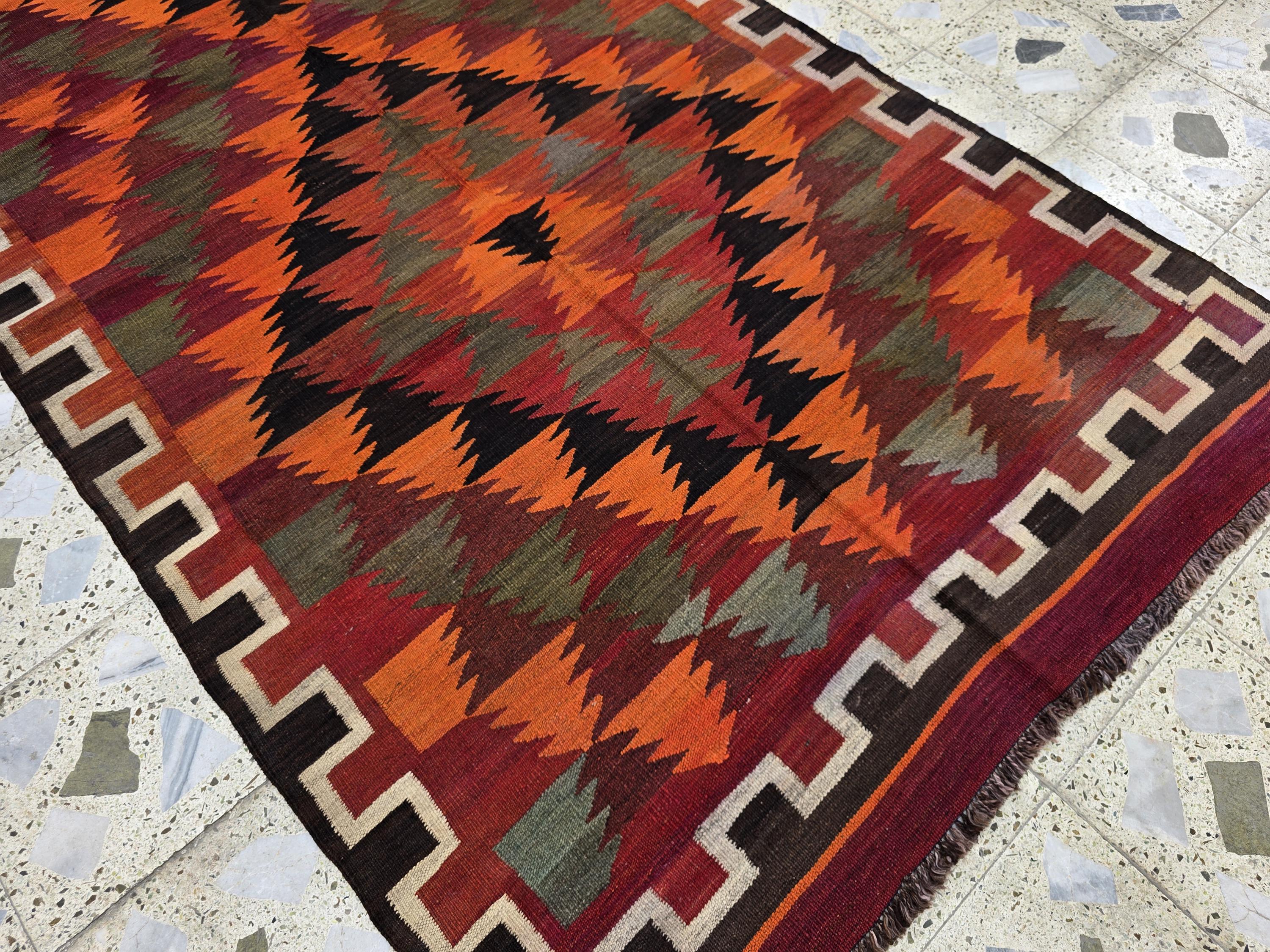 4x12 Large Vintage Afghan Kilim Rug – Handwoven Wool Tribal Geometric Runner – Boho Multicolor Hallway Rug, Earth Tones, Living Room Rug