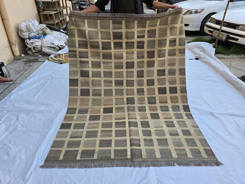 5x7 Antique Afghan Kilim Rug, Turkmen Geometric Wool Area Rug, Boho Home Decor, Flatweave Persian Kilim, Bedroom Rug, Kids Room