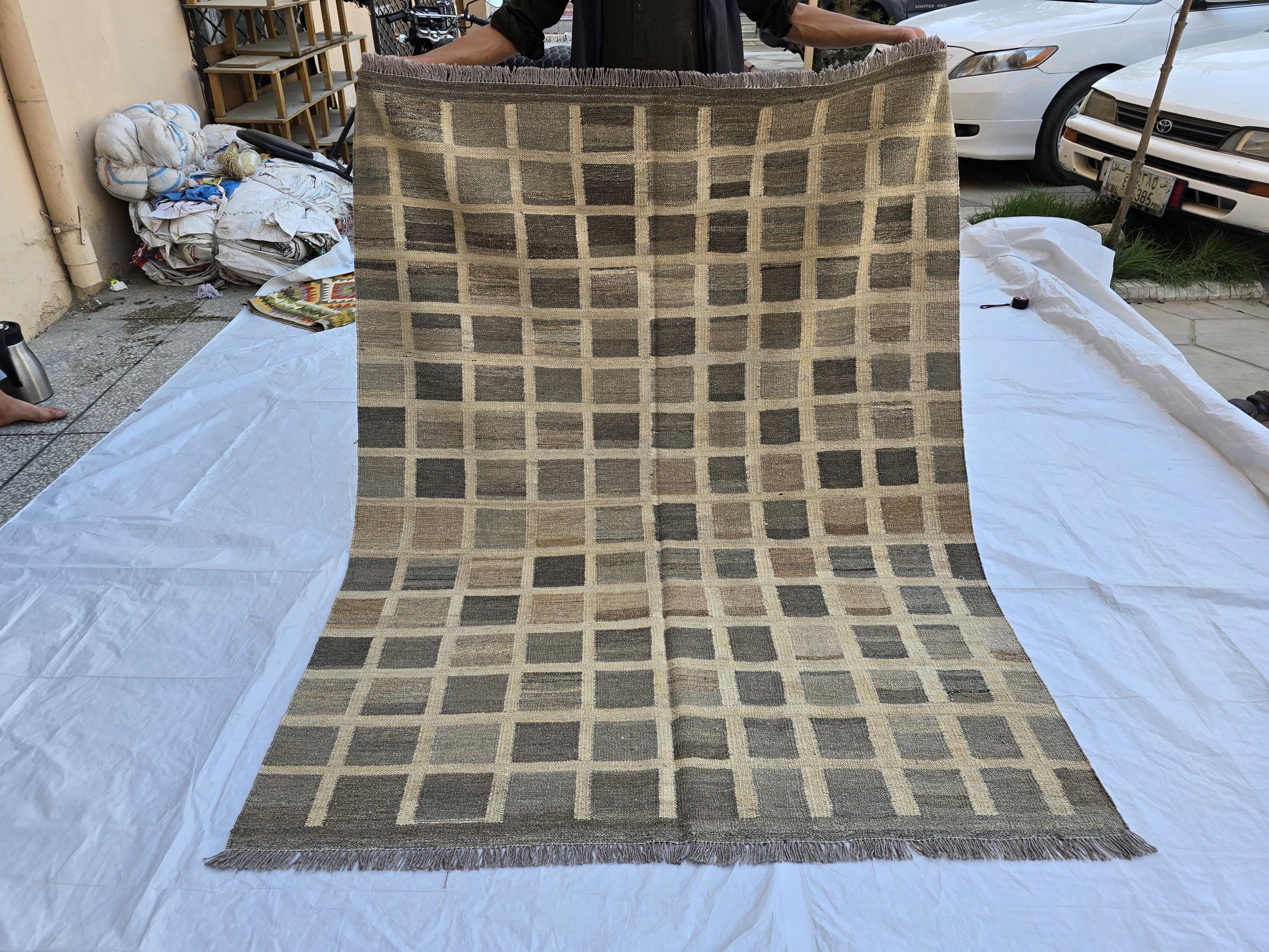 5x7 Antique Afghan Kilim Rug, Turkmen Geometric Wool Area Rug, Boho Home Decor, Flatweave Persian Kilim, Bedroom Rug, Kids Room