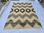 7x10Ft Large Tribal Kilim Rug – Handwoven Geometric Afghan Wool Carpet in Neutral Earth Tones – Boho Area Rug for Living Room or Bedroom
