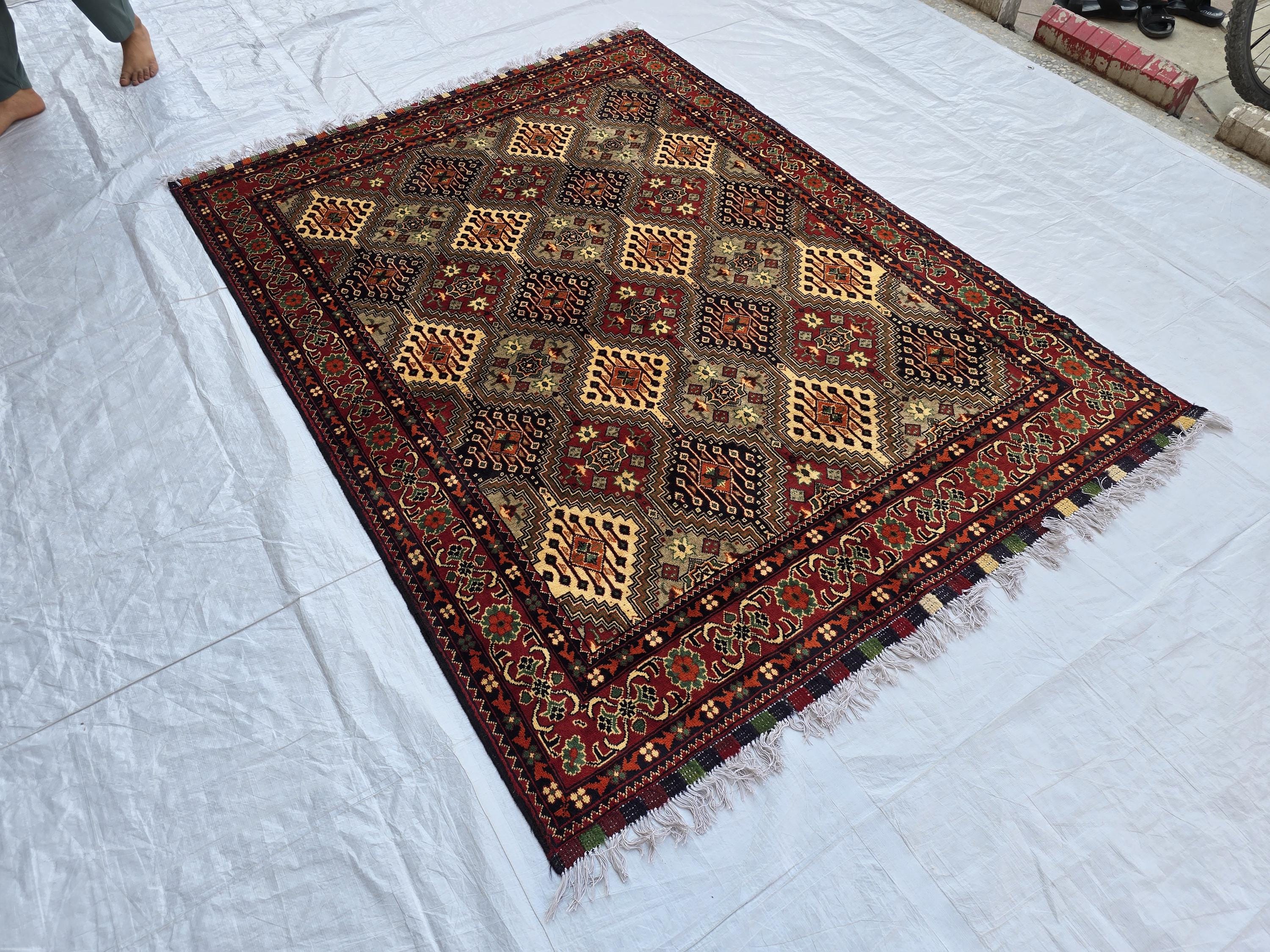 5x7 Soft Afghan Handmade Carpet, Turkmen Oriental Wool Area Rug, Boho Home Decor, Rug for Living Room, Bedroom Rug, Office Rug 150x200 cm