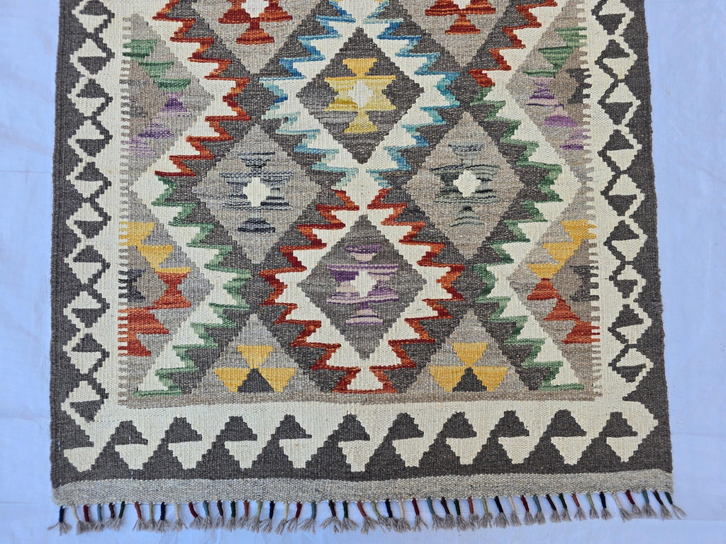 3x6 Flatweave Afghan Handmade Kilim Runner, Turkmen Geometric Tribal Wool Rug, Boho Home Decor Hallway Runner, Entryway Rug, Living Room Rug
