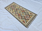 3x6 Flatweave Afghan Handmade Kilim Runner, Turkmen Geometric Tribal Wool Rug, Boho Home Decor Hallway Runner, Entryway Rug, Living Room Rug