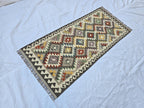 3x6 Flatweave Afghan Handmade Kilim Runner, Turkmen Geometric Tribal Wool Rug, Boho Home Decor Hallway Runner, Entryway Rug, Living Room Rug