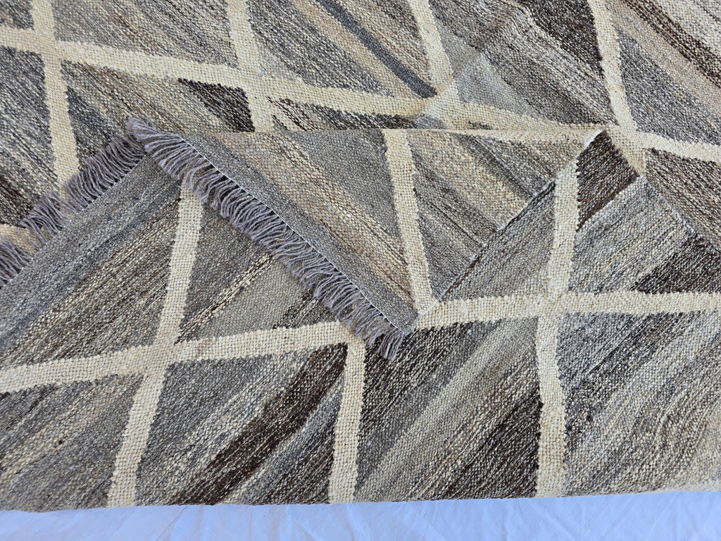 6x8 Handwoven Afghan Kilim Rug – Neutral Wool Flatweave | Geometric Tribal Area Carpet | Modern Boho Decor | Beige Brown Tones, Bedroom Rug