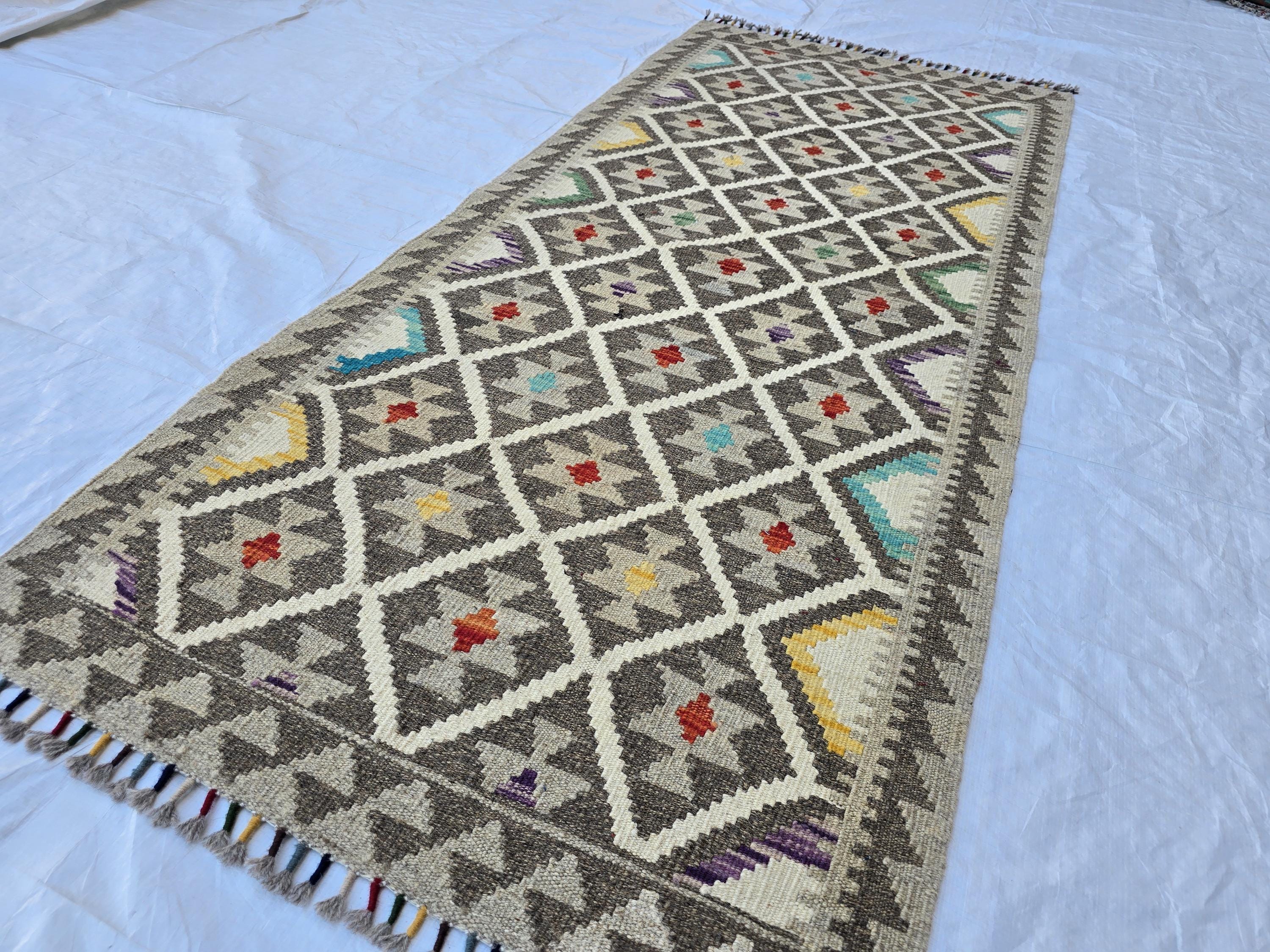 3x6 Handwoven Afghan Kilim Rug, Home Decor Rug, Turkmen Oriental Wool Rug, Hallway Rug, Entrance Rug, Living Room Rug, Kitchen Rug