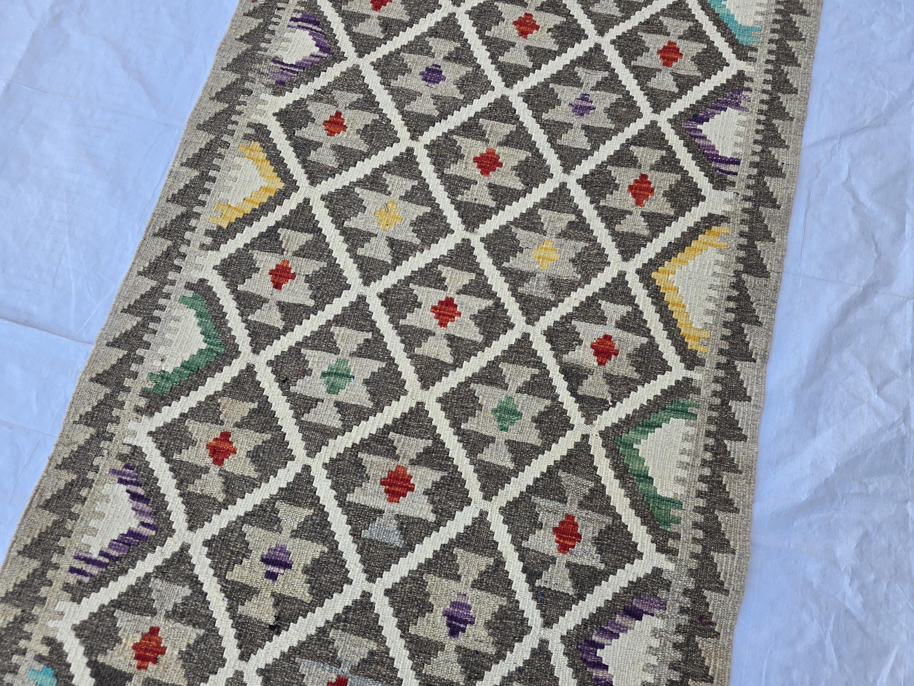 3x6 Handwoven Afghan Kilim Rug, Home Decor Rug, Turkmen Oriental Wool Rug, Hallway Rug, Entrance Rug, Living Room Rug, Kitchen Rug
