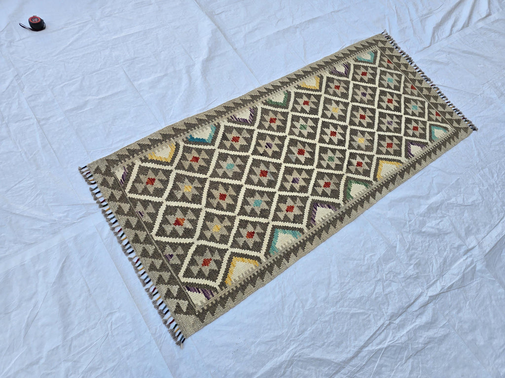 3x6 Handwoven Afghan Kilim Rug, Home Decor Rug, Turkmen Oriental Wool Rug, Hallway Rug, Entrance Rug, Living Room Rug, Kitchen Rug