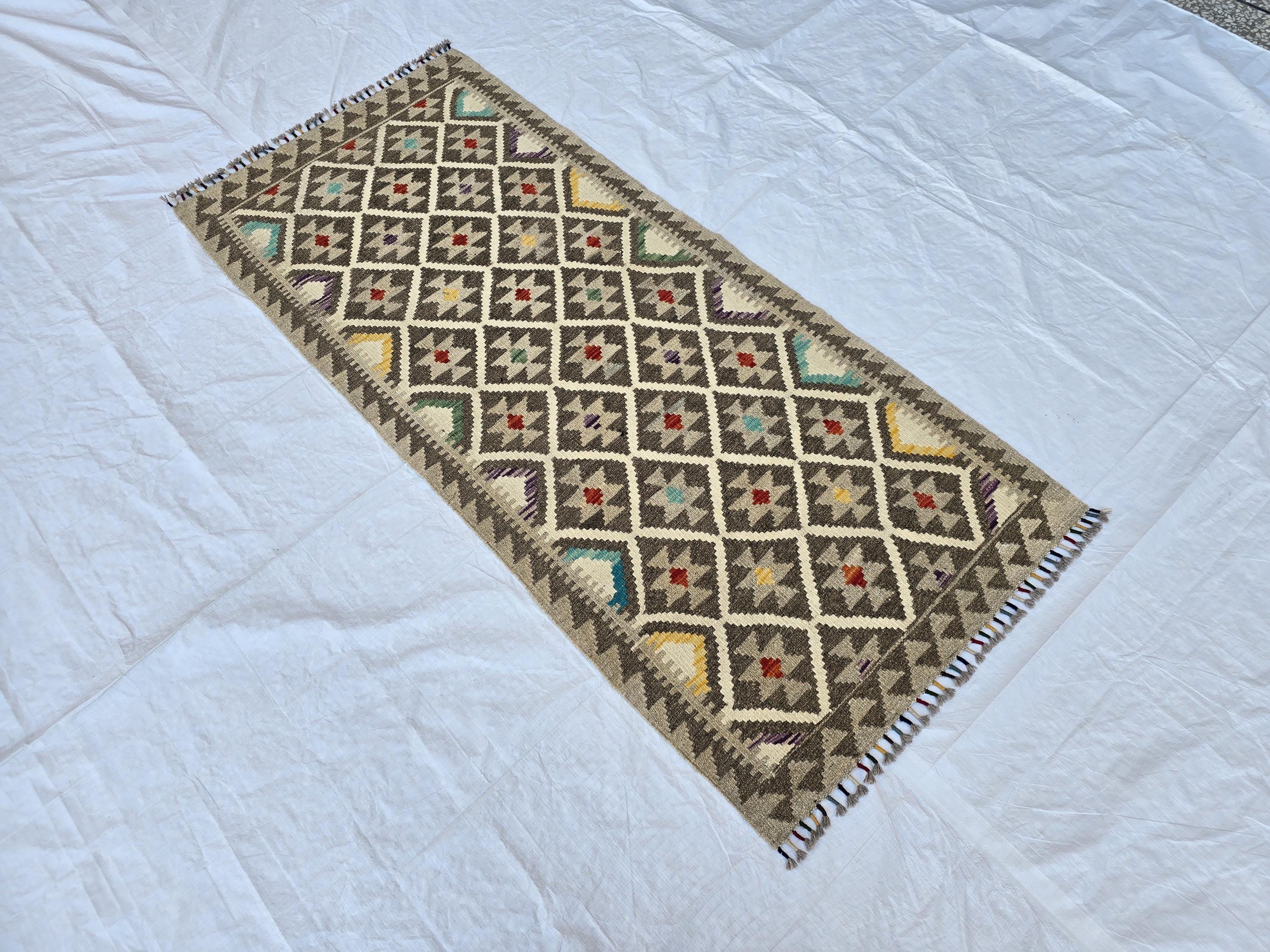 3x6 Handwoven Afghan Kilim Rug, Home Decor Rug, Turkmen Oriental Wool Rug, Hallway Rug, Entrance Rug, Living Room Rug, Kitchen Rug