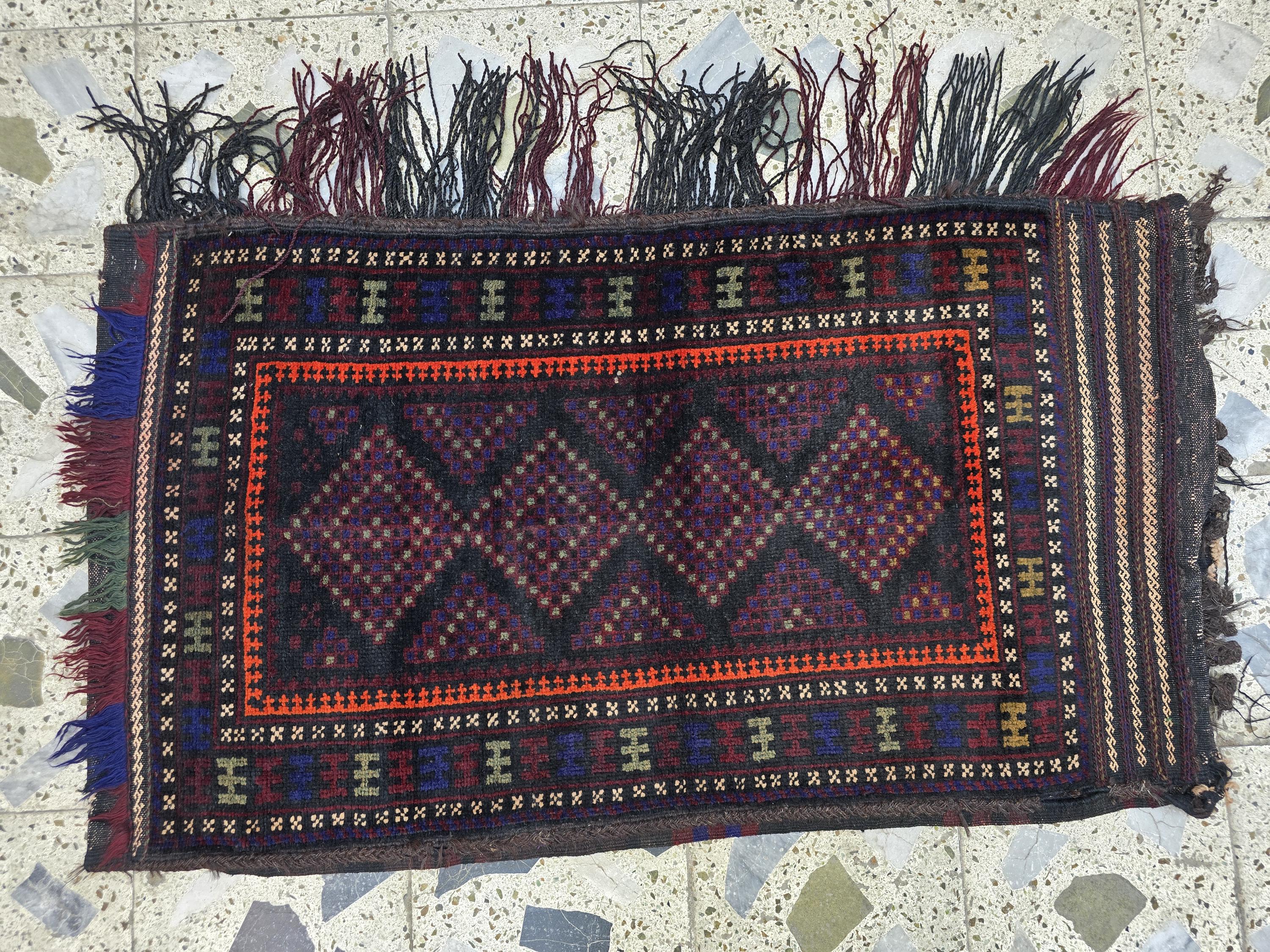 Vintage Handwoven Cushion, Turkmen Wool Antique, Collectible Item From 1960s, 3x1.8ft,