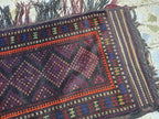 Vintage Handwoven Cushion, Turkmen Wool Antique, Collectible Item From 1960s, 3x1.8ft,
