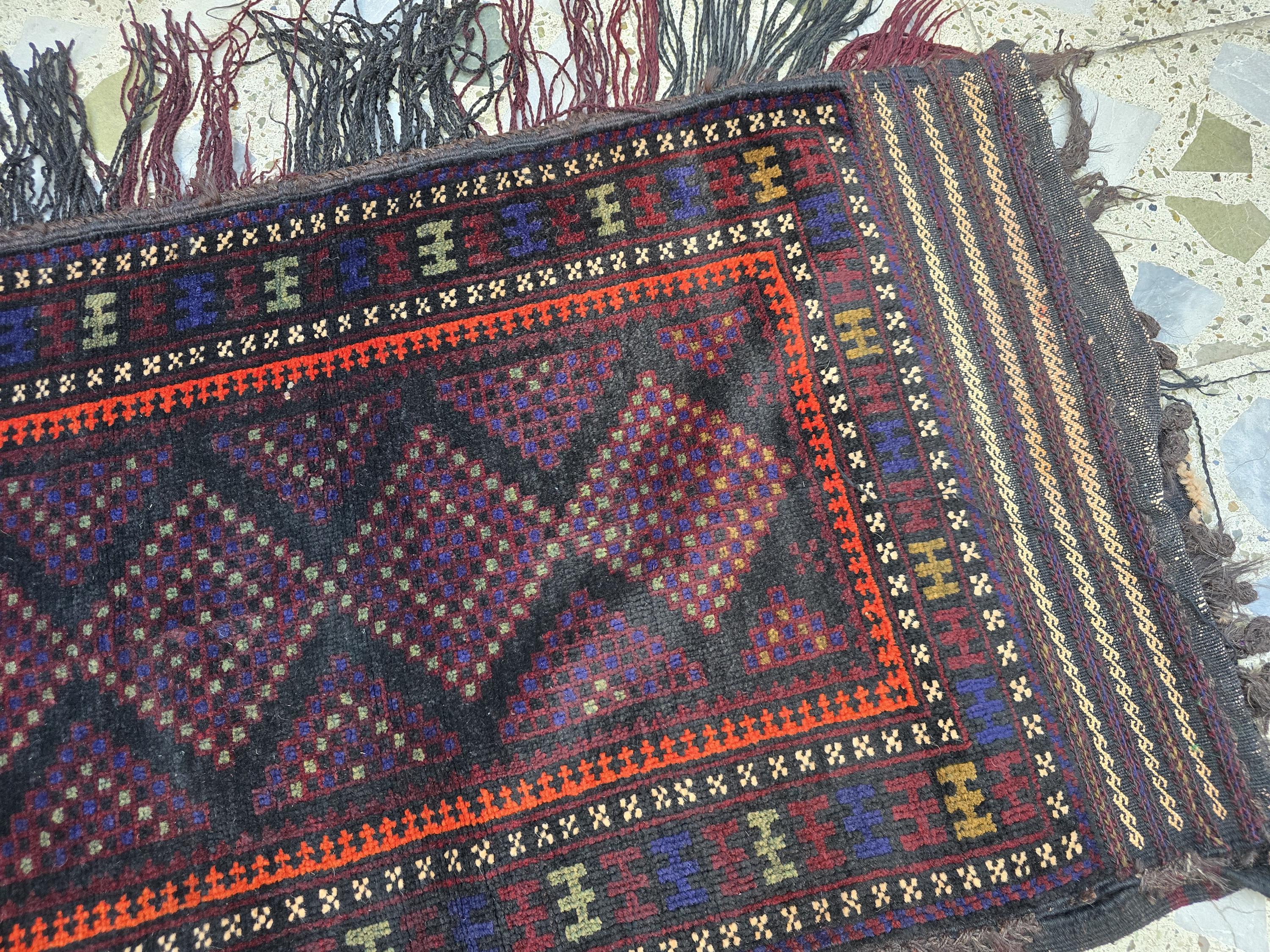 Vintage Handwoven Cushion, Turkmen Wool Antique, Collectible Item From 1960s, 3x1.8ft,