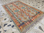 4x6 Flatweave Chobi Kilim Rug, Afghan Turkmen Wool Geometric Rug, Accent Size Rug, Entryway Rug, Hallway Lightweight Rug 192x120 cm