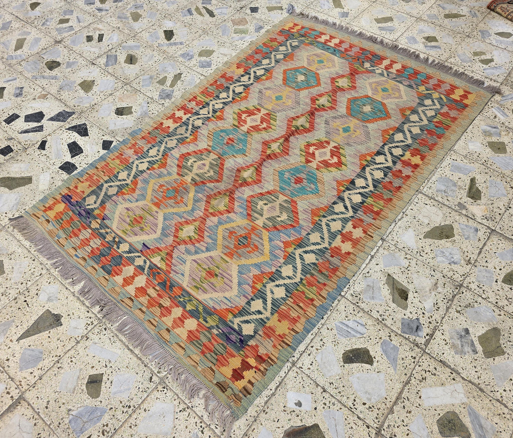 4x6 Flatweave Chobi Kilim Rug, Afghan Turkmen Wool Geometric Rug, Accent Size Rug, Entryway Rug, Hallway Lightweight Rug 192x120 cm